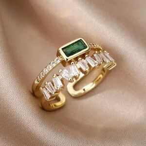 Luxe Malachite Green Stone Adjustable Statement Ring